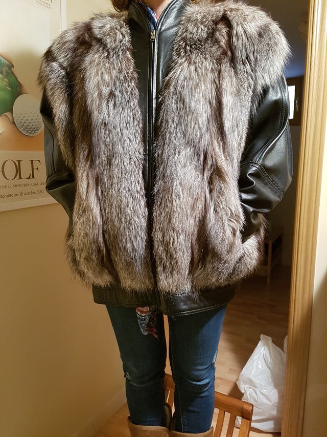 Chaqueton de lomos de zorro plateado/mangas cuero