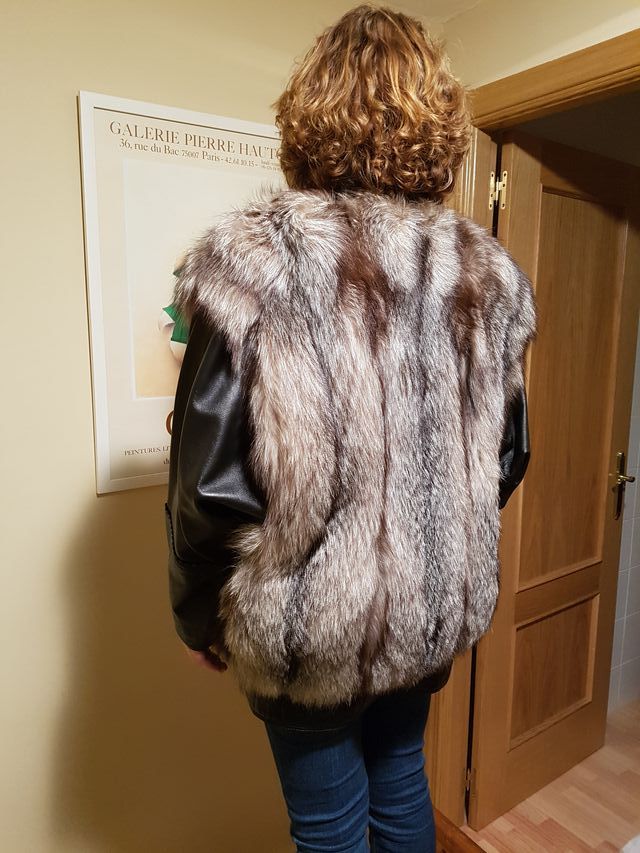 Chaqueton de lomos de zorro plateado/mangas cuero