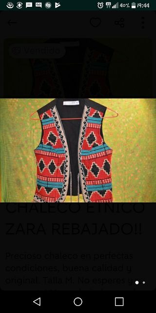Chaleco ZARA T-M étnico de segunda mano por 9 EUR en Madrid en WALLAPOP