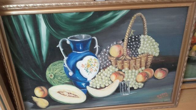 Cuadro antiguo de bodegón con frutas.