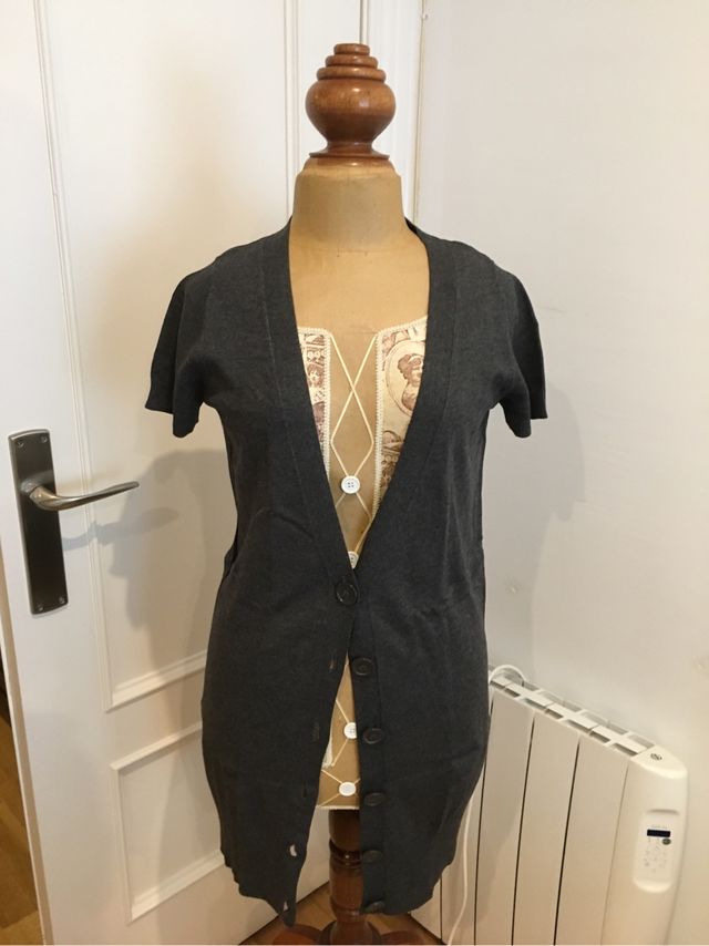 Chaqueta larga gris mujer 