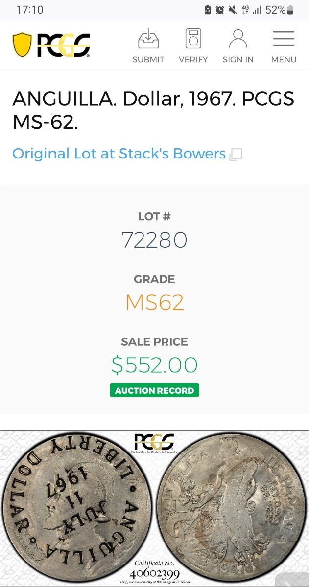 MONEDA DE PLATA.LIBERTY DOLLAR/ANGUILA 1967.PCGS