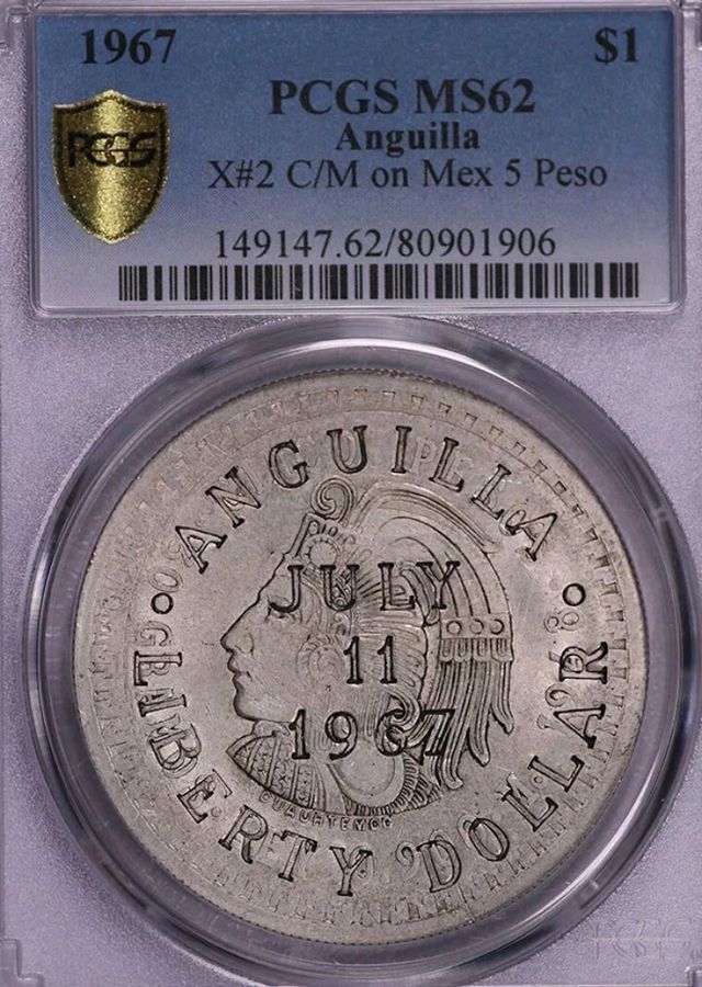 MONEDA DE PLATA.LIBERTY DOLLAR/ANGUILA 1967.PCGS