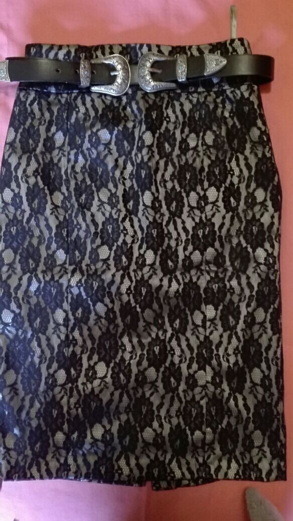 Falda lapiz encaje, BLANCO