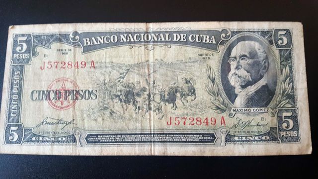 Billete antiguo 5 pesos Cuba (1958)