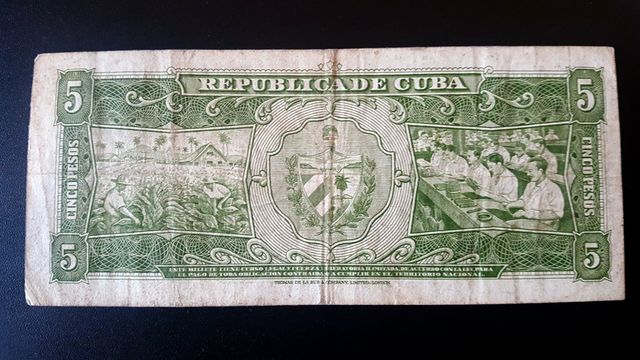 Billete antiguo 5 pesos Cuba (1958)