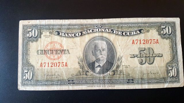 Billete antiguo 50 pesos Cuba (1958)