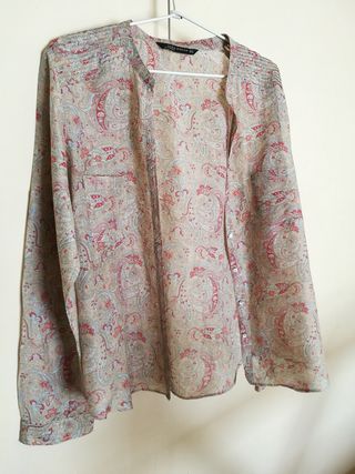 Algodón Home Zara Seda Como Blusa Y wOxIqAxT