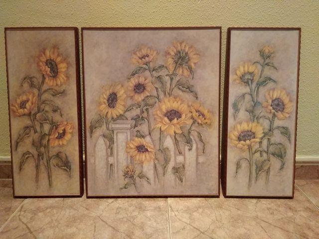 Tríptico de girasoles marco madera