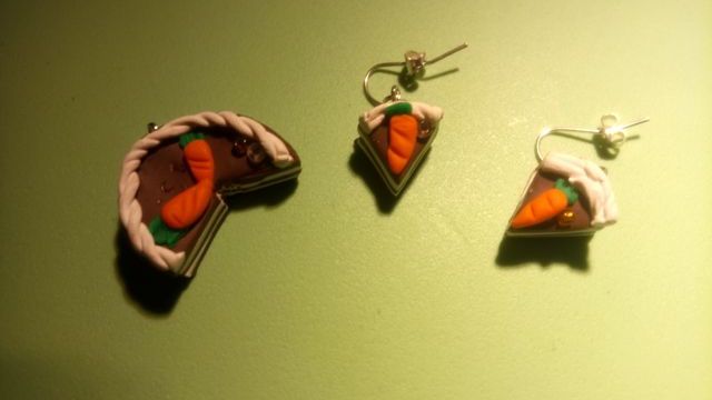 tartas de zanahorias collar y pendientes artesanal