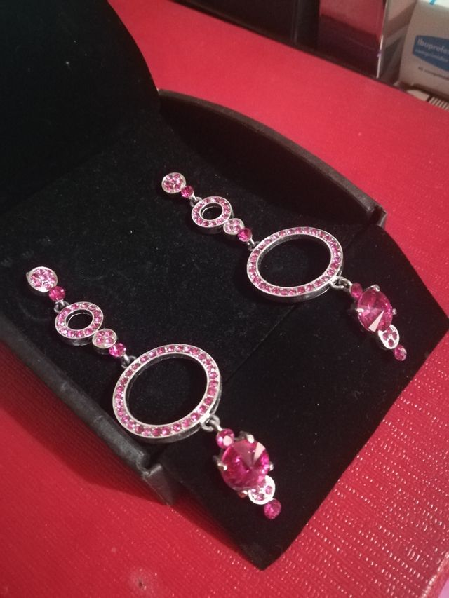 Pendientes, pulsera, anillo RODIO FuCsiA