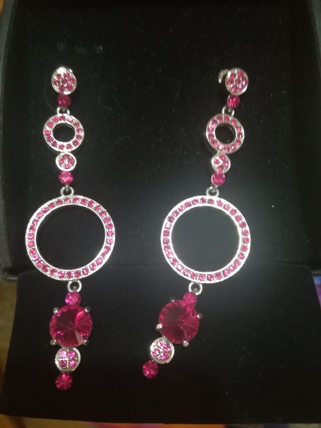 Pendientes, pulsera, anillo RODIO FuCsiA