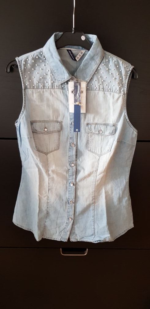 Camisa vaquera perlas