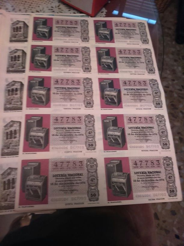 68 pliegues de lotería nacional