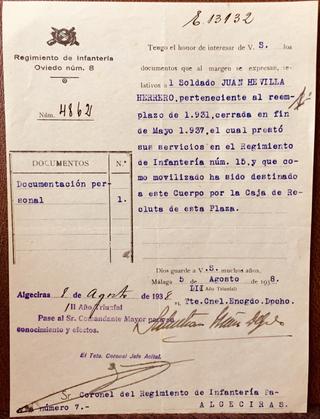 GUERRA CIVIL, MALAGA, REGIMIENTO DE INFANTERÍA