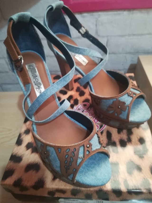 Zapato Tacón 39/40 Jeans/marrón.