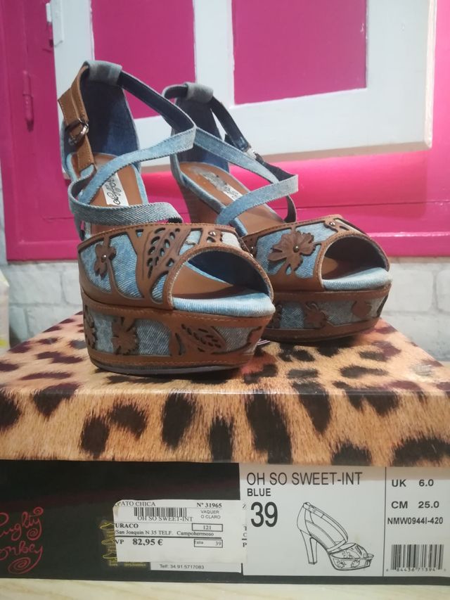 Zapato Tacón 39/40 Jeans/marrón.