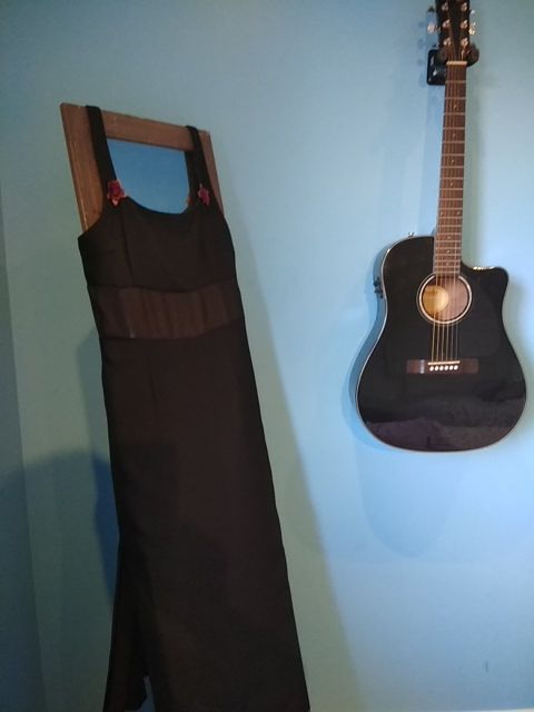 vestido cóctel Largo negro con gasa , Oky Coky