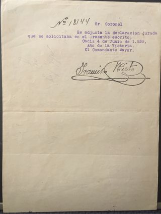 1939, PLASENCIA, CÁCERES, GUERRA CIVIL, DOCUMENTO