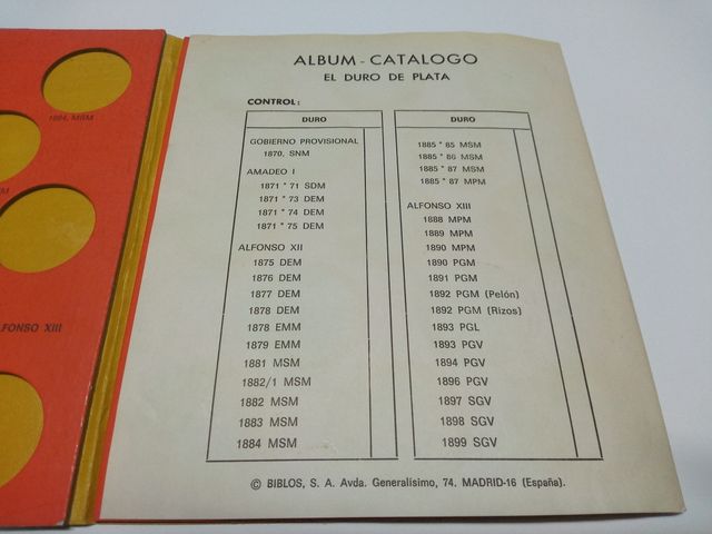 Album catalogo el duro de plata 1870-1899