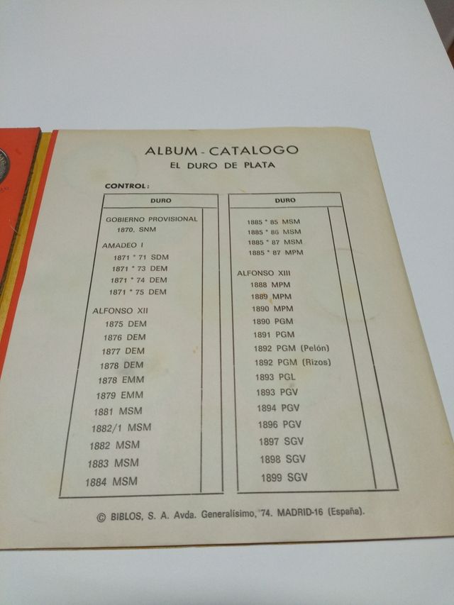 Catalogo album El duro de plata 1870 al 99