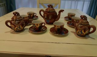 Juego té café dragones en relieve porcelana china de segunda Juego té café dragones en relieve porcelana china de segunda