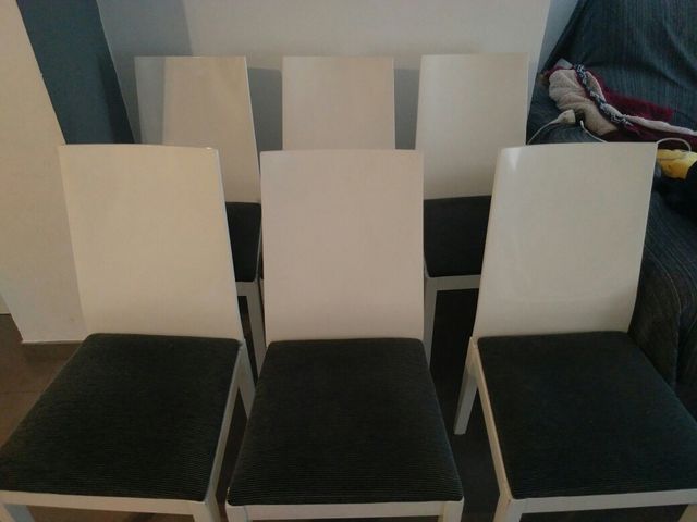 6 sillas comedor. Tapiceria gris, lacadas blanco de segunda mano por ... 6 sillas comedor. Tapiceria gris, lacadas blanco de segunda mano por ...