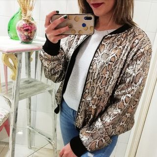 Print Bomber Mujer Cazadora Mano Chaqueta Animal Por De Segunda qXtHF65fwx