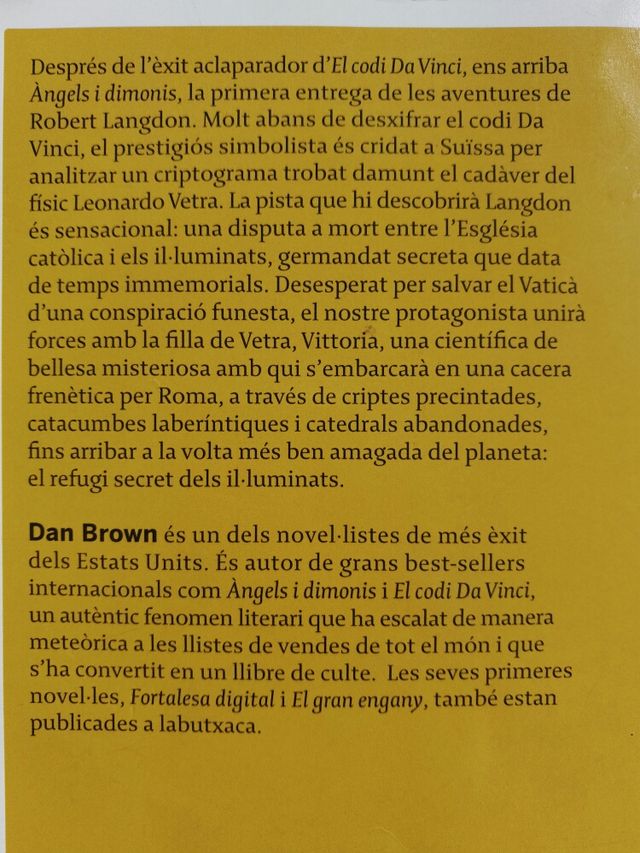 Ángels i dimonis de Dan Brown. Catalá