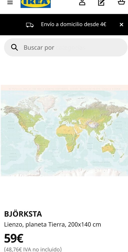 Lienzo sin bastidor mapa mundial IKEA restos boda
