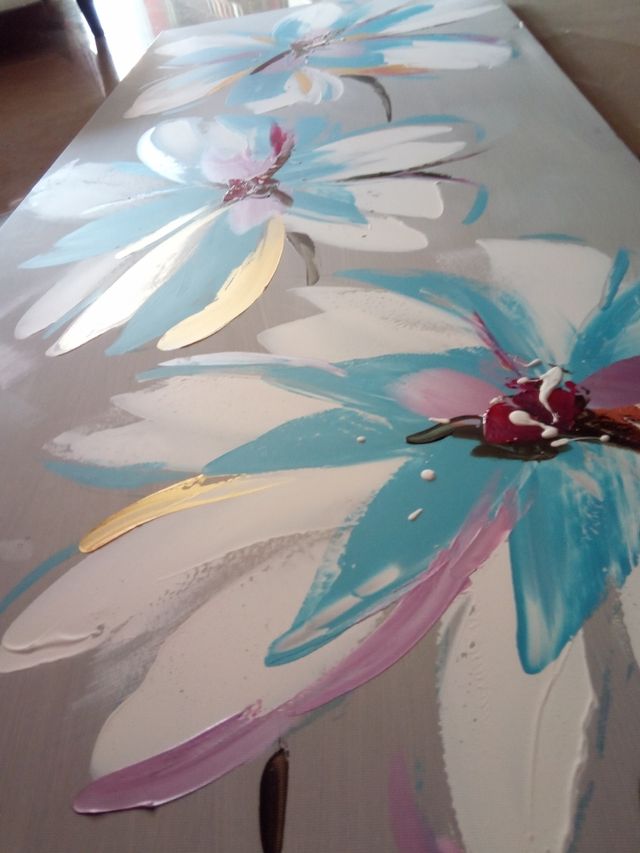 Cuadro lienzo decorativo flores color plata