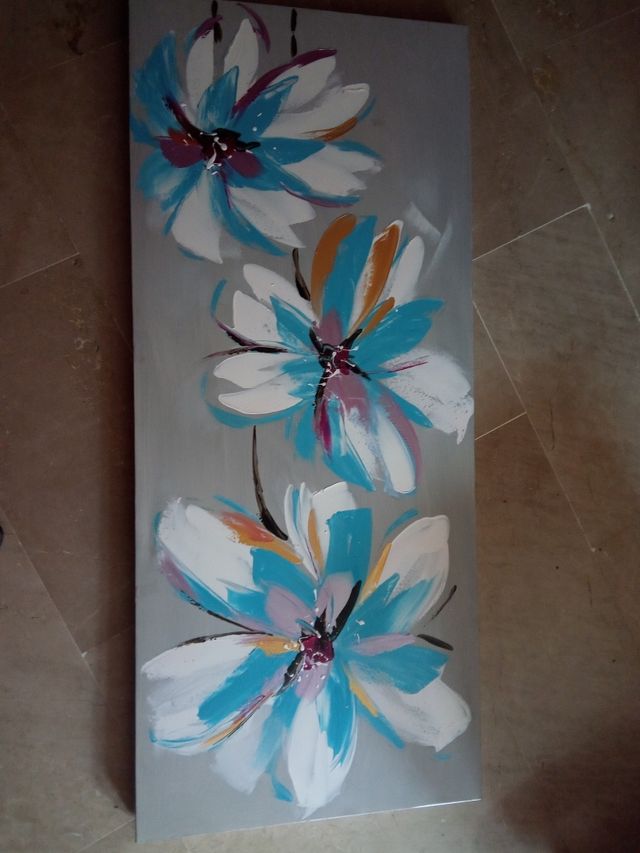 Cuadro lienzo decorativo flores color plata