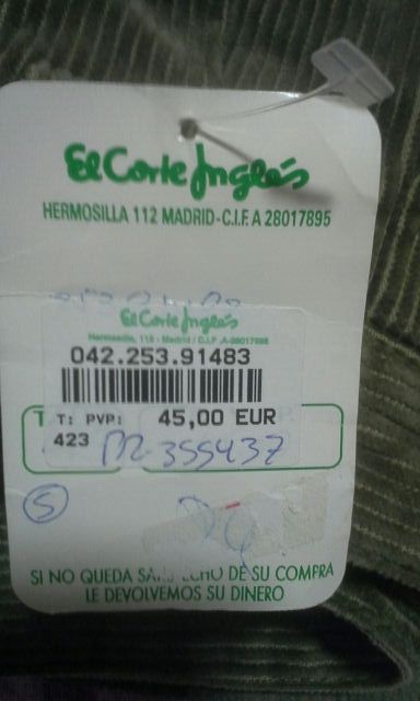 Pantalon hombre nuevo, T: 42 corte inglés