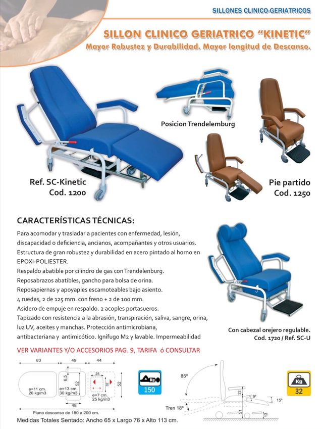 Sillón clínico geriátrico con ruedas KINETIC
