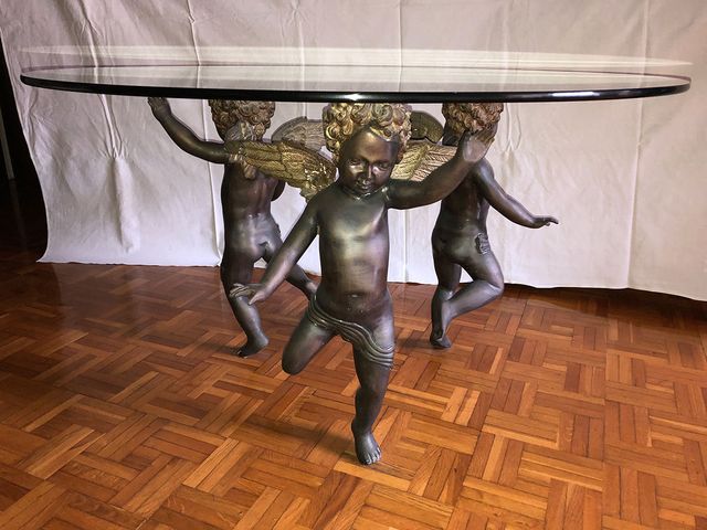 Mesa Antiguedad Escultura Angeles Bronce