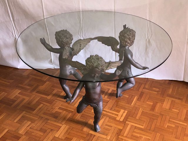 Mesa Antiguedad Escultura Angeles Bronce