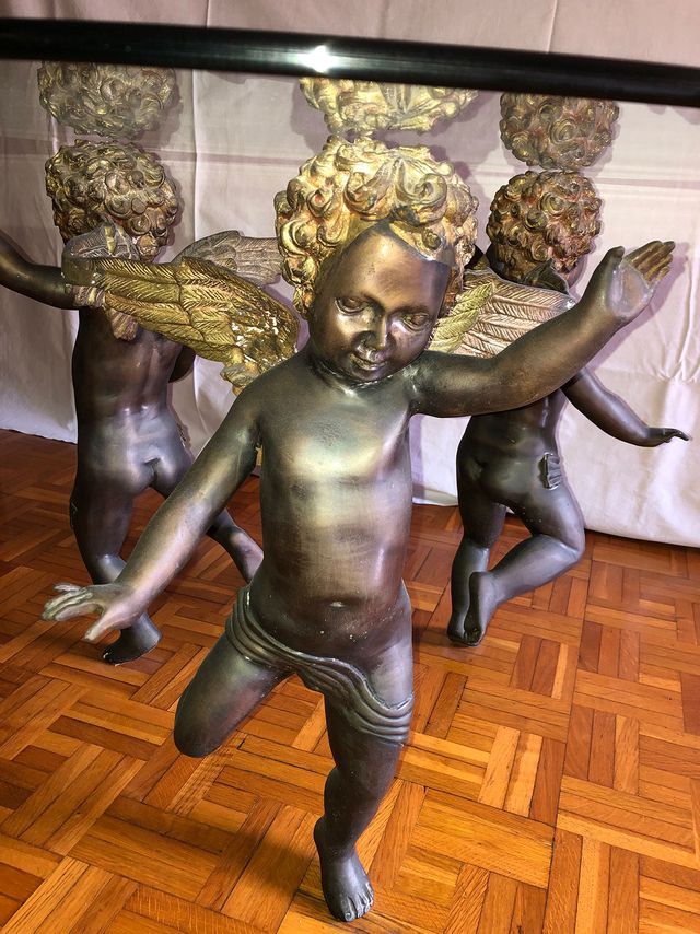 Mesa Antiguedad Escultura Angeles Bronce