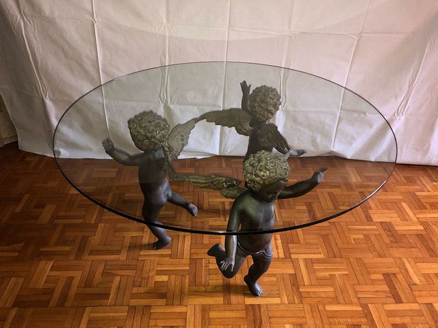 Mesa Antiguedad Escultura Angeles Bronce