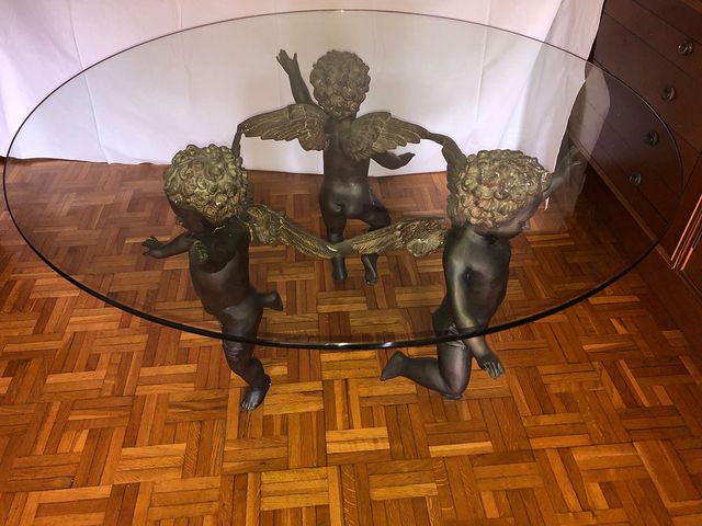 Mesa Antiguedad Escultura Angeles Bronce