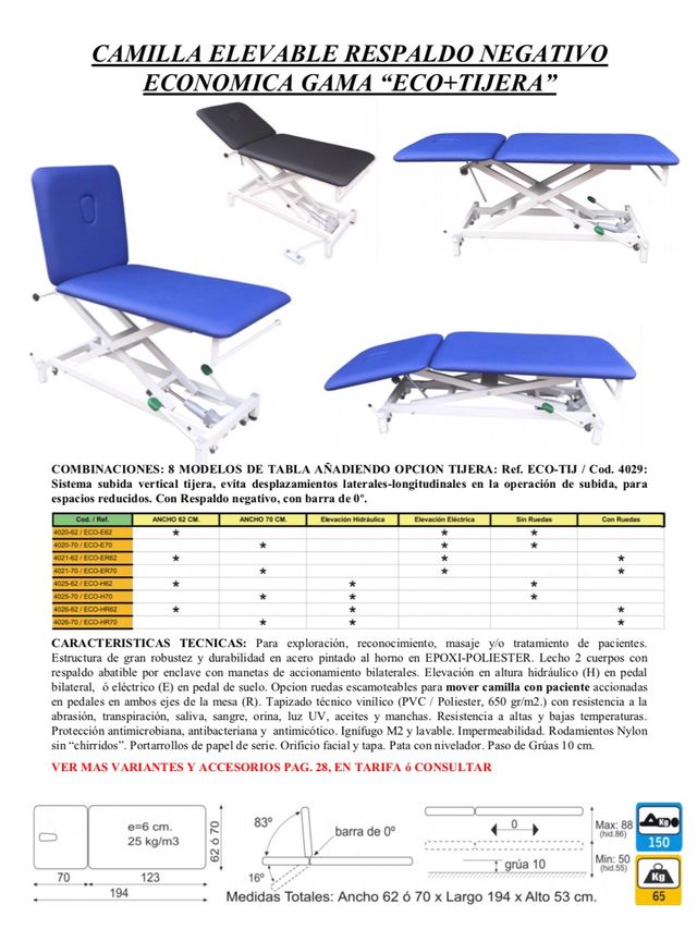 Camilla tijera ruedas fisioterapeuta