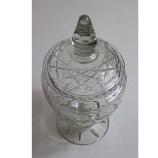 Antigua bombonera de cristal de bohemia de segunda mano por Antigua bombonera de cristal de bohemia tallado con tapa y