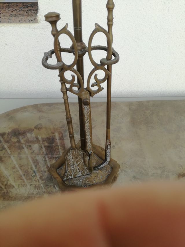 Juego antiguo metal bronce para chimenea de segunda mano por 72 € en