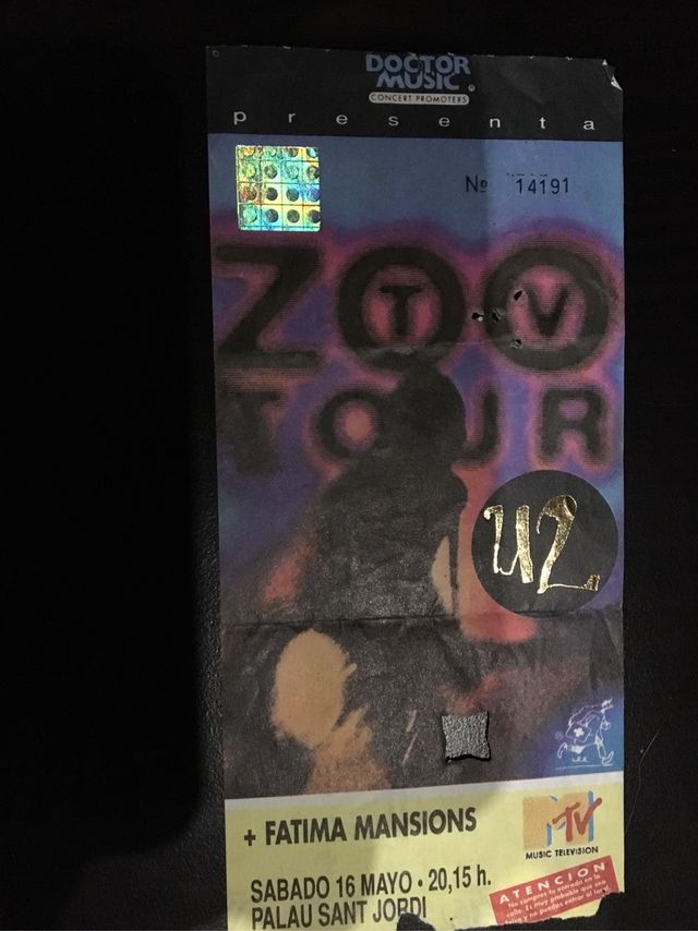 ENTRADA U2. ZOO TV TOUR. COLECCIONISMO.