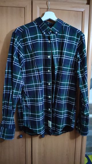 Camisa a cuadros azul verde y blanca ralla L de segunda mano Camisa a cuadros azul verde y blanca ralla L de segunda mano
