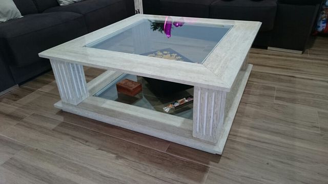 mesa de mármol, con cristales de 1,10|x1,10 y 42cm