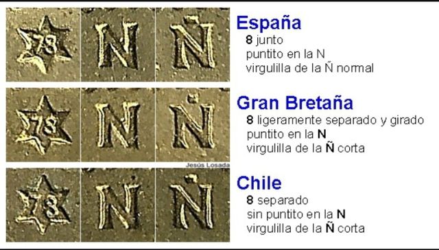 Trío variantes pesetas,España,Inglesa y Chile. .