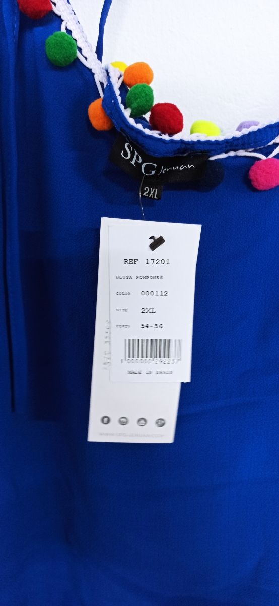 Blusa Pompones spg Jenuan 2XL Nuova camicia blu