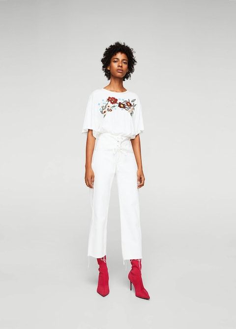 T-shirt a corsetto ricamato MANGO Bianca Nuova TAGLIA S