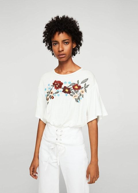 T-shirt a corsetto ricamato MANGO Bianca Nuova TAGLIA S