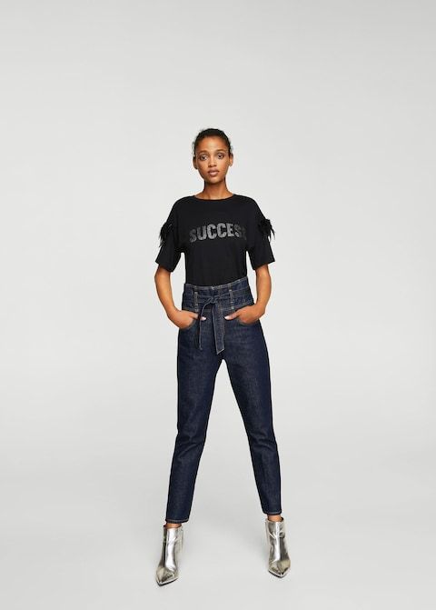 T-shirt MANGO Feather Scollo tondo Manica corta S